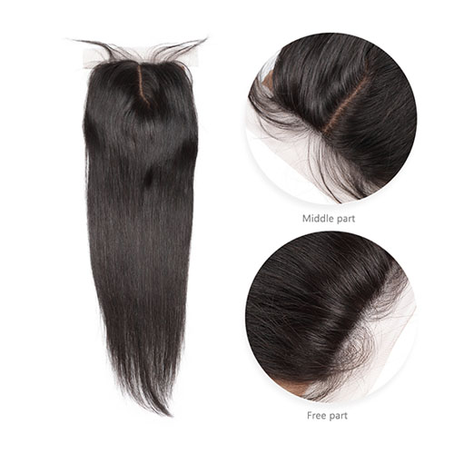Zijde Basis Sluiting Braziliaanse Straight Remy Haar 4X4 Siwss met Gebleekte Knopen Middendeel stijl