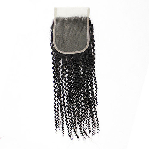 Krullend Vetersluiting Braziliaanse Niet-Remy Menselijk Haar Natuurlijke Kleur 8-20 inch 4x4 Vetersluiting Gratis Deel Stijl