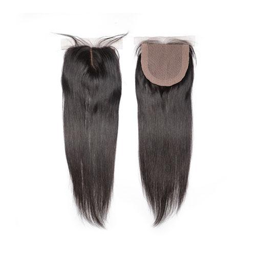 Zijde Basis Sluiting Braziliaanse Straight Remy Haar 4X4 Siwss met Gebleekte Knopen Middendeel stijl